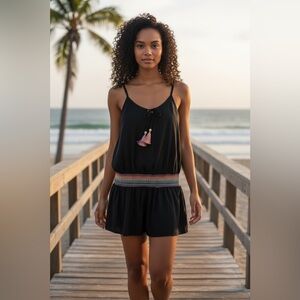 Soluna Swim Sunset Embroidered Cover-up Dress Black Size Small NWOT